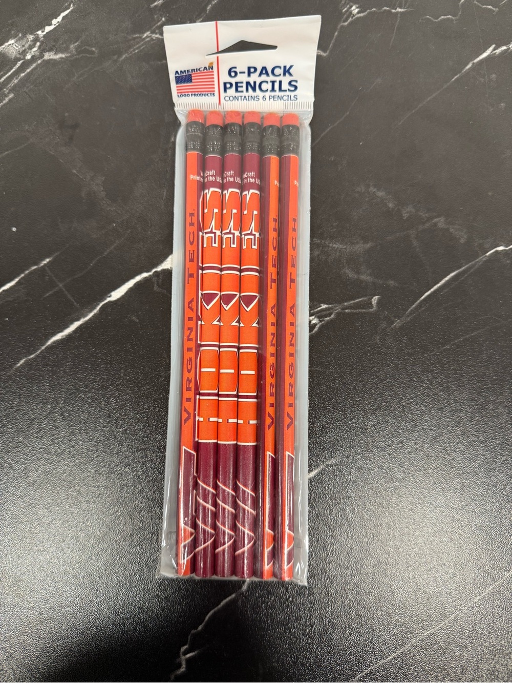 New Virginia Tech Hokies VT 6 Pack Pencils Sealed Official Collegiate BTS